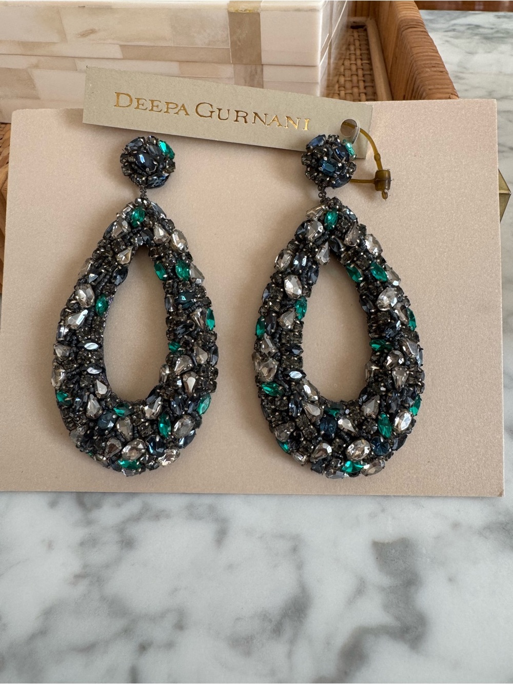 Deepa Gurnani Karen Earrings in Gunmetal/Multi NWT
